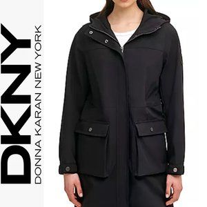 NWT DKNY BLACK HOODED DRAWSTRING CINCH WAIST COAT MEDIUM